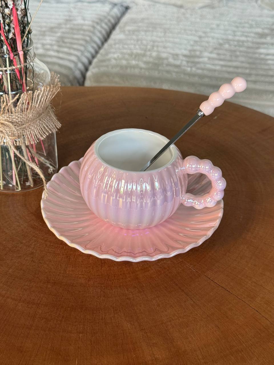 Перламутровая чашка с ложкой и блюдцем, модель X-CCU1A