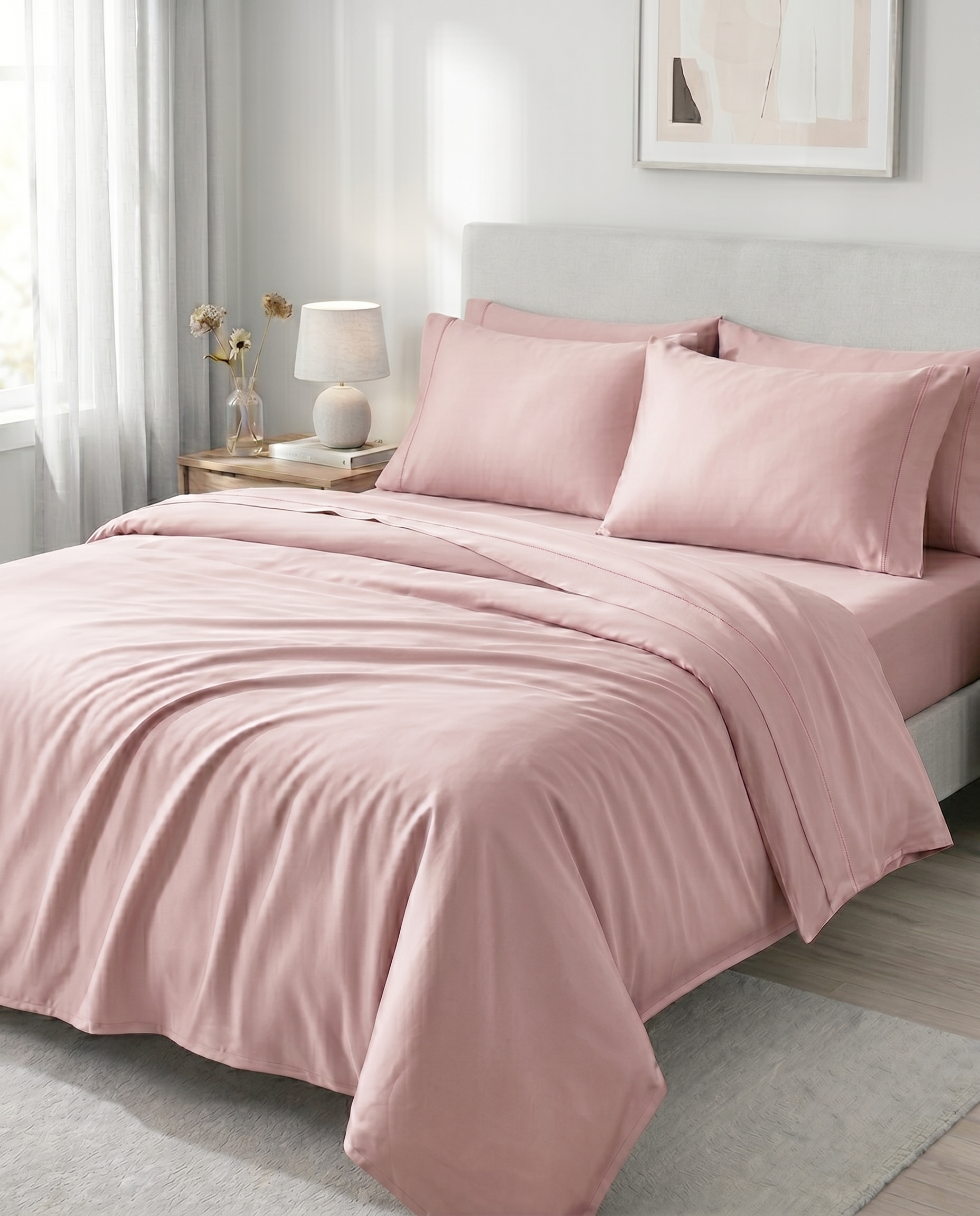 Комплект постельного белья TENCEL™ Лиоцелл, Евро, 4 предмета, пыльно розовый, модель X-BEDS6B