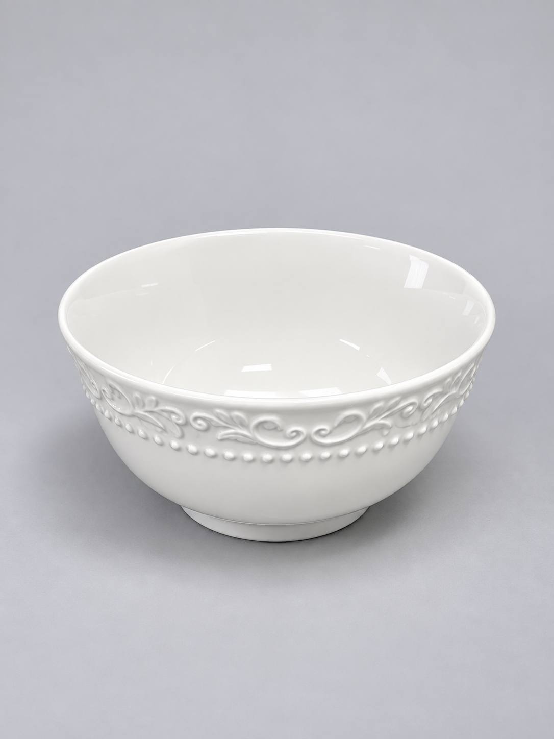 Small White Lace ceramic salad bowl with embossed rim, model X-CPL42F