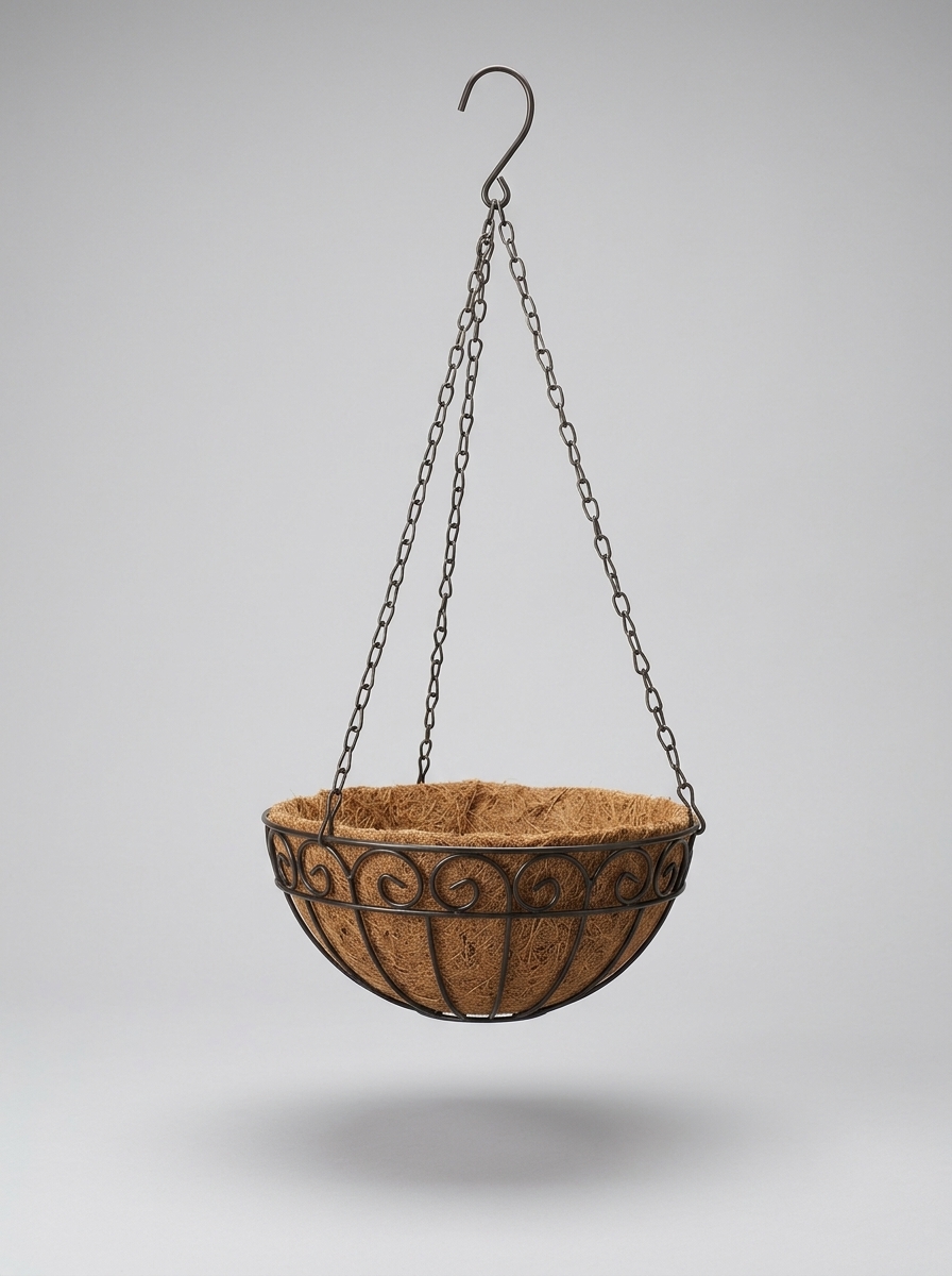 Hanging planter with insert, metal, diameter 30 cm, height 14.5 cm, hanger up to 70 cm, model X-GRM7L