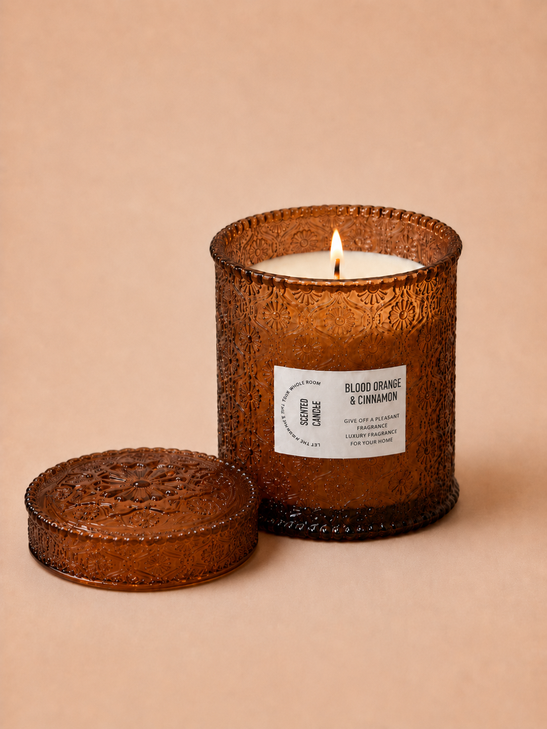 Премиальная ароматическая свеча Blood Orange & Cinnamon, янтарно-коричневая, модель X-CND11B