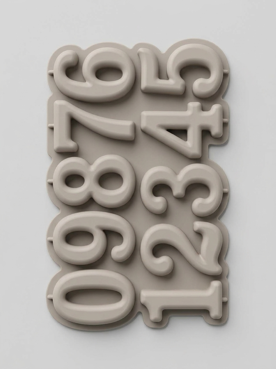 Thick silicone candle and candy mold, large numbers with wick channel, Model KS134