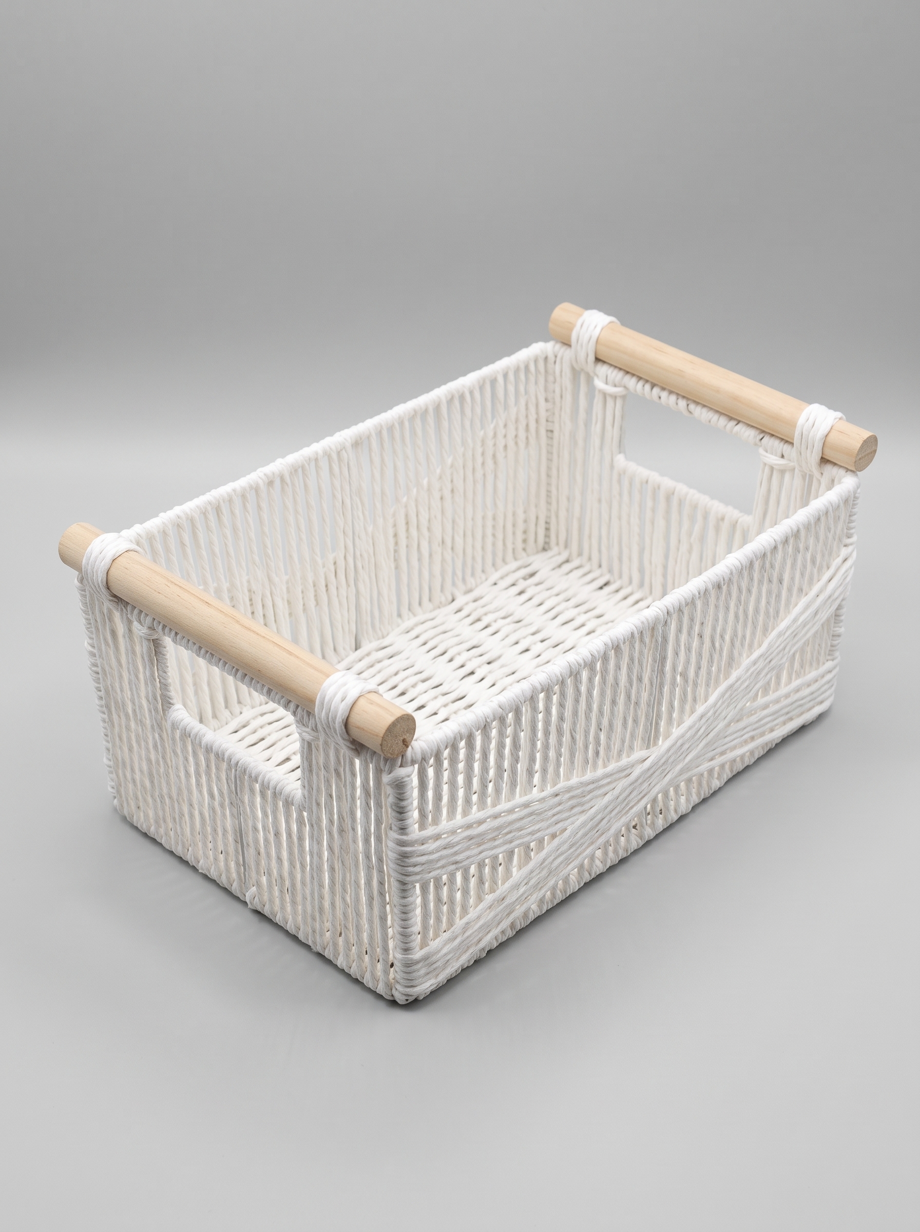 Woven Basket with Wooden Handles, Size M, Model X-BS21M