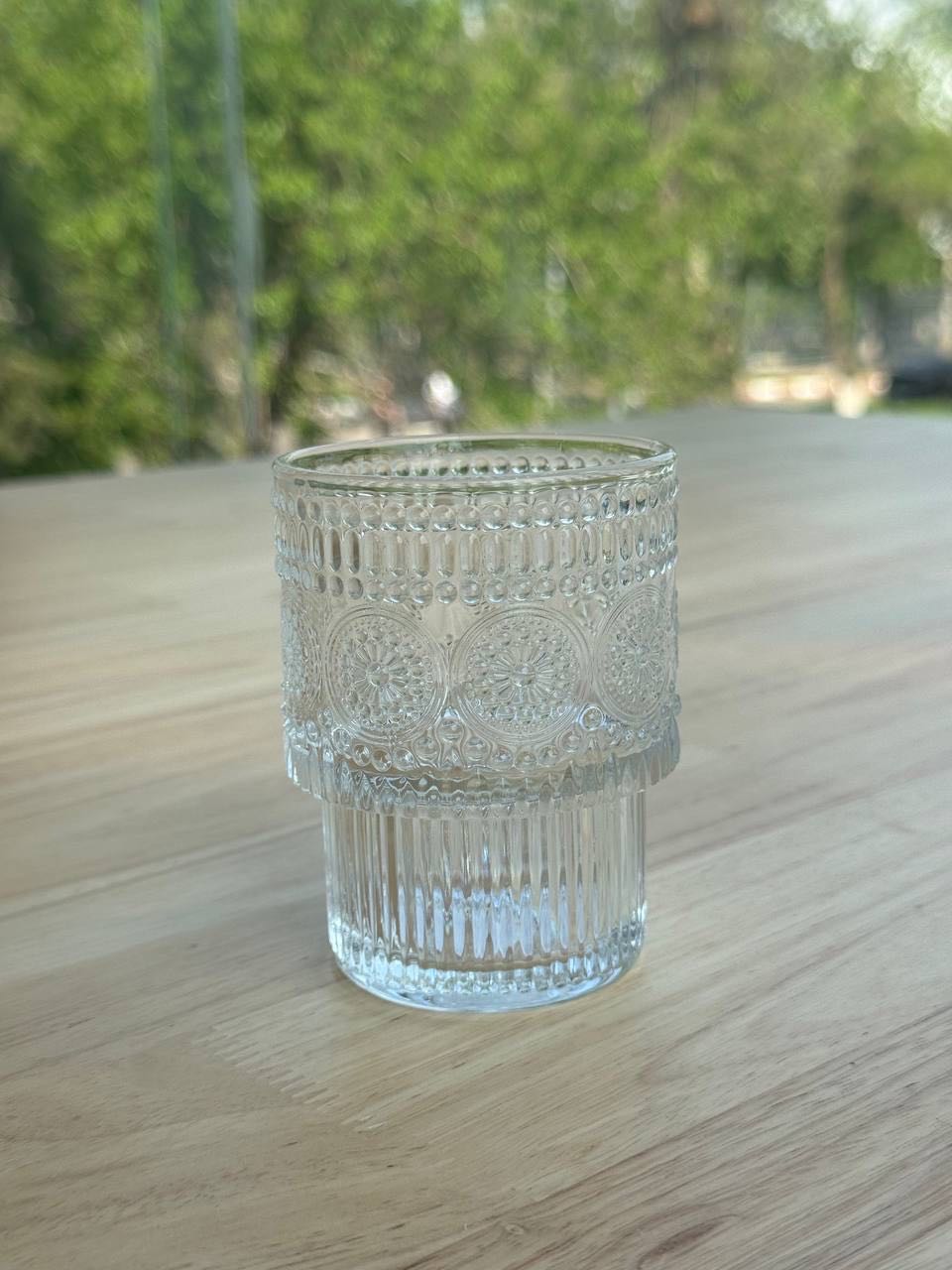 Небольшой стеклянный стакан с рельефным узором 150ml, модель GLS2C
