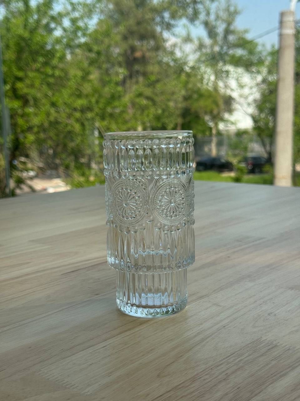 Стеклянный стакан с рельефным узором 250ml, модель GLS1C