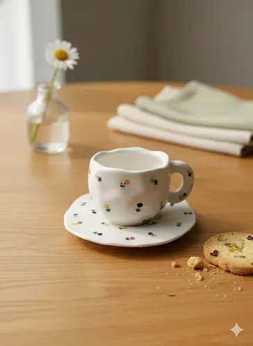 Handmade Ceramic Cup with Small Tulips