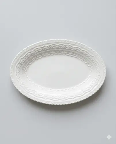 Rel'ef naqshli keramik oval likopcha, 25 sm x 16 sm, model X-CPL8D