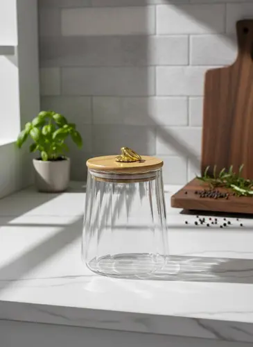 Стеклянная банка для бакалеи c золотистой ручкой 650ml