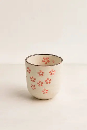 Light-Toned Ceramic Mug with Flowers