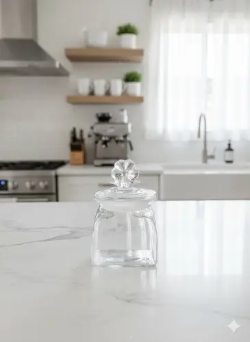 Thick Glass Storage Jar with Flower Lid (600 ml)