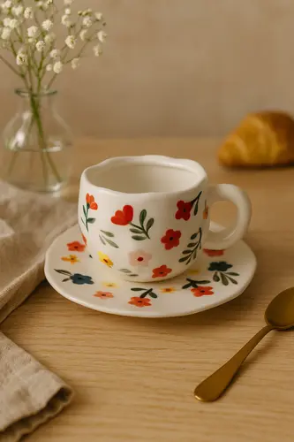 Handmade Ceramic Mug with Bright Floral Design
