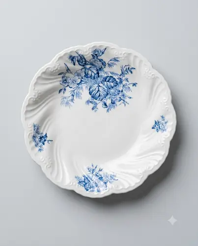 Chinnidan yasalgan tortish uchun likopcha, gulli printli va to'lqinsimon qirrali, 20 sm. Model X-CPL25B