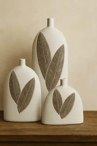 Yassi matseramik vaza, relyefli barg naqshli X-VASE6S