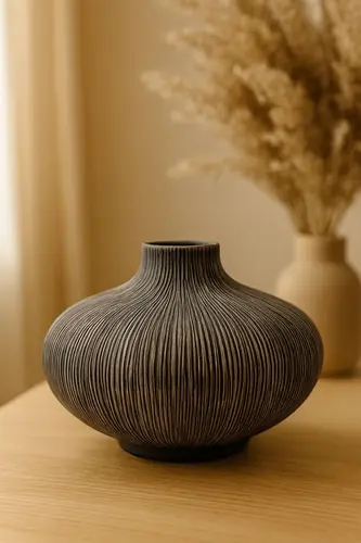Relyefli teksturali va to'q kulrang minimalistik vaza X-VASE3S