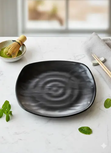 Melamin kvadrat relyefli qora tarelka, 9 dyuym (22 sm) H-MPL8