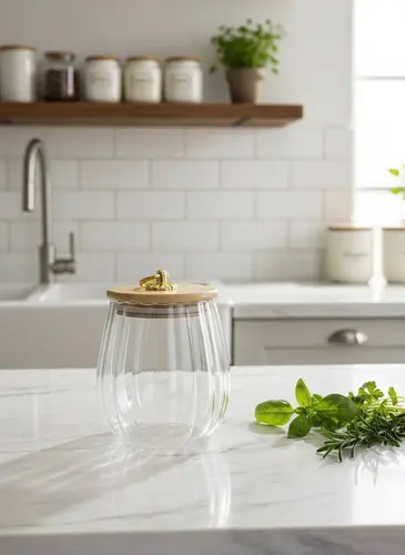 Стеклянная банка для бакалеи c золотистой ручкой 650ml