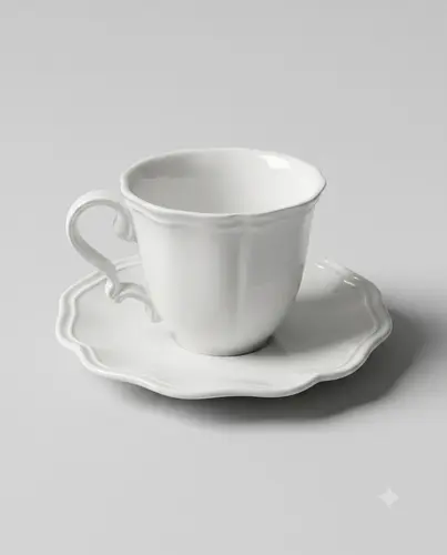 Choy va kofe uchun chinni chashka va likopcha, "zubtuna" relyefli naqsh bilan, 9.5sm x 8sm, likopcha 16sm. Model X-CPL35