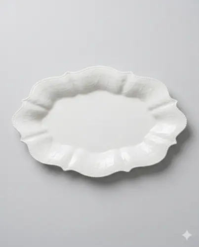 Keramik oval likopcha «Binafsha dantel» 22sm, chuqurligi 5sm, model X-CPL12D