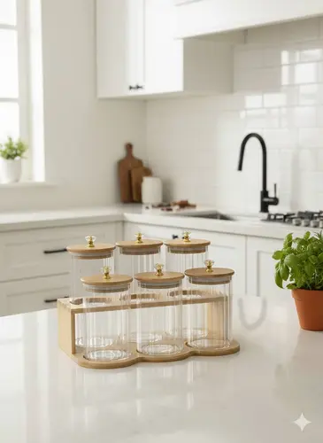 Set of Glass Jars on a Stand (6 pieces) X-GL3