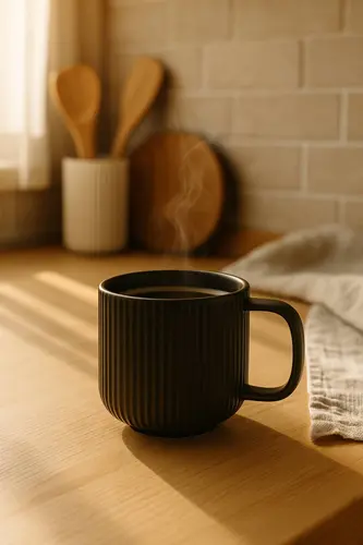 Stylish Ceramic Mug with Embossed Vertical Lines