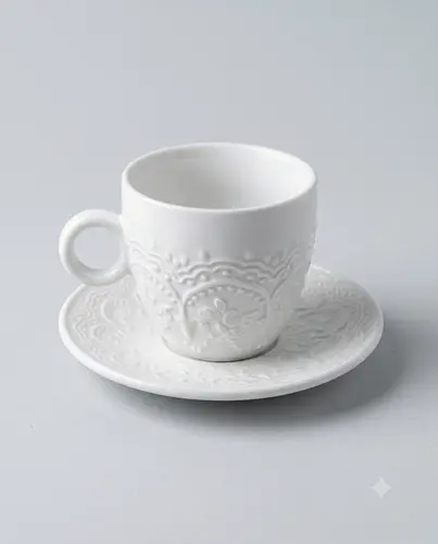 Espresso uchun chinni chashka va likopcha, yupqa 'zubtuna' relyefli, 6sm x 6sm, likopcha 10sm. Model X-СPL33