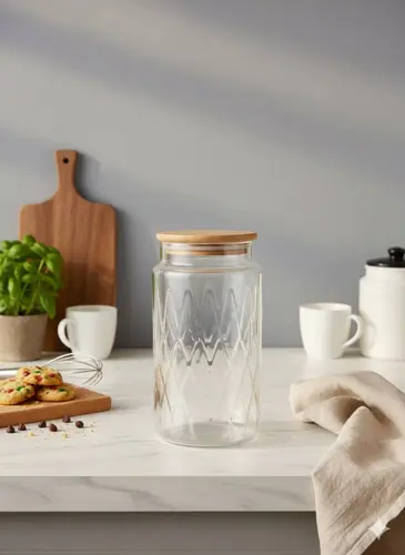 Rhombus Glass Jar with Bamboo Lid (1000 ml) X-GL11