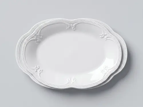Yengil estetika rel'efli naqshli oval keramika likopcha, 31,5×20 sm, X-CPL18E