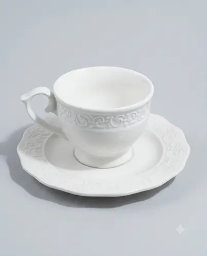 Espresso uchun chinni chashka va likopcha, yupqa 'zubtuna' relyefli, 7sm x 6sm, likopcha 13sm. Model X-СPL34