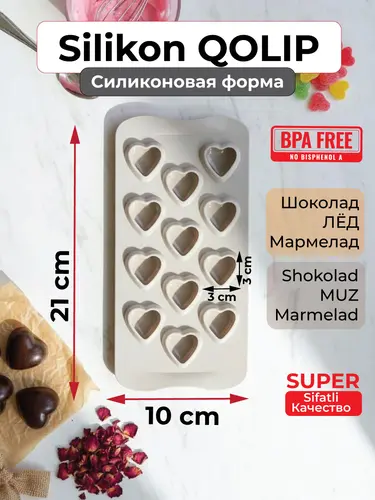 Силиконовая форма для шоколада с 3D сердечками X-KS39